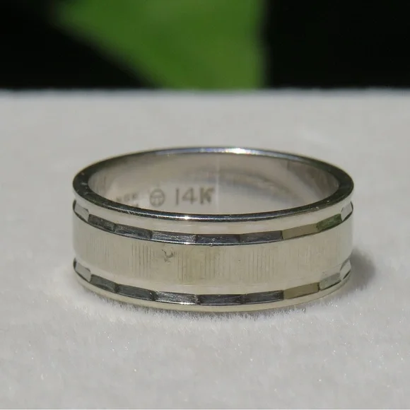 Vintage 14k White Gold Orange Blossom Ring Band 6mm Size 5 3.88g - Picture 6 of 9